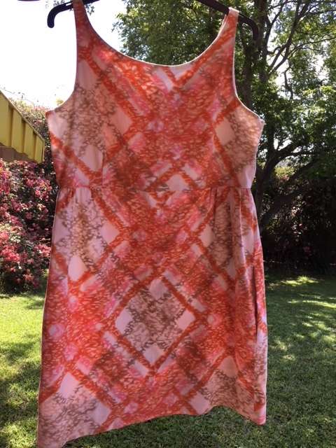 Pink, burnt orange and grey mini dress with pockets