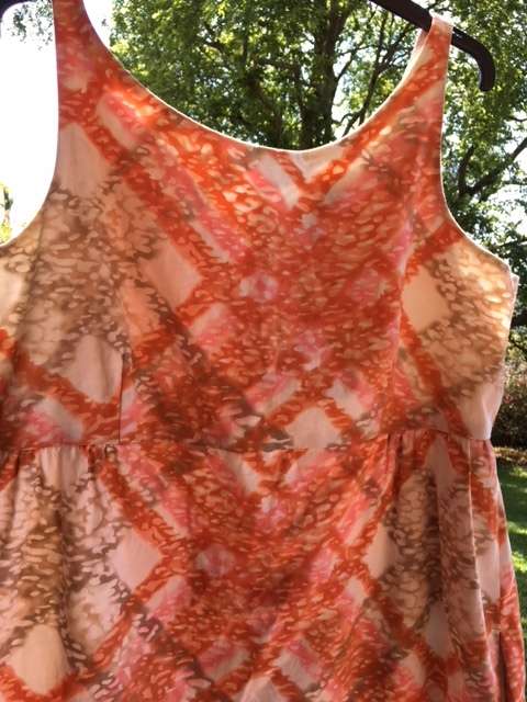 Pink, burnt orange and grey mini dress with pockets