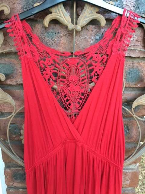 Red summer dress with crochet back