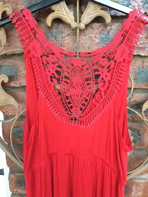 Red summer dress with crochet back
