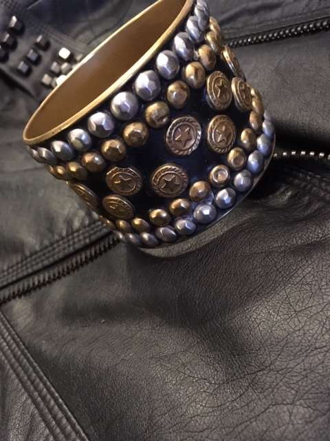 Studded bangle - silver, brass, black