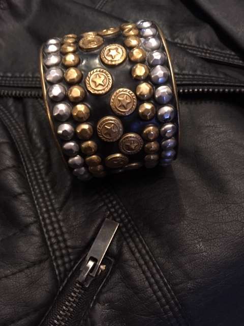 Studded bangle - silver, brass, black