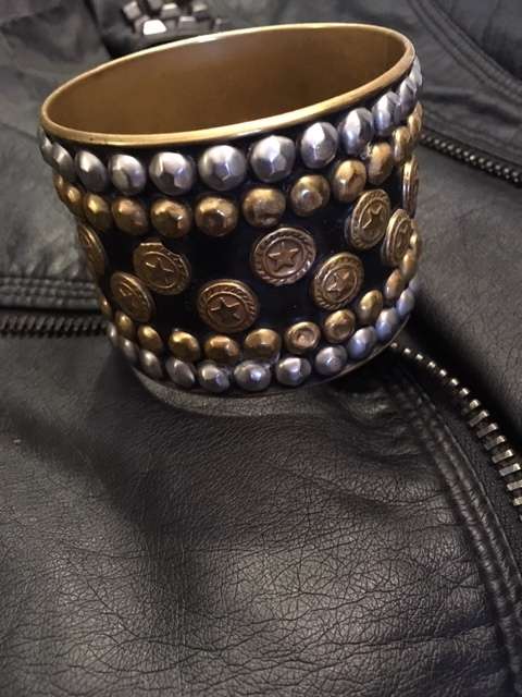 Studded bangle - silver, brass, black