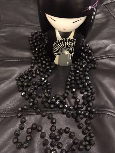 Black multi strand geometric beaded necklace