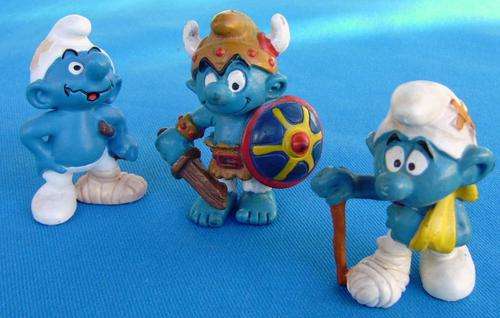 3 different Smurfs Viking Injured Peyo Schleich Bully Germany (MB/43)