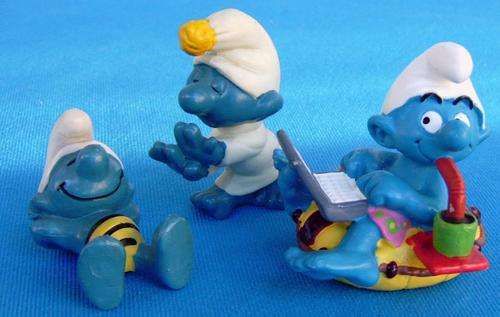 3 different Smurfs Workaholic Sunbather Sleepwalker Schleich Peyo (MB/48)