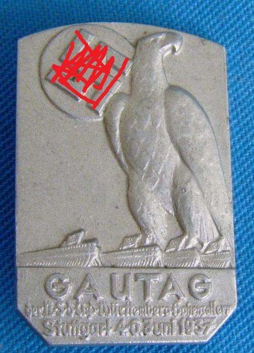 100% Original German World War II Gautreffen Stuttgart 1937 Badge (26/38)