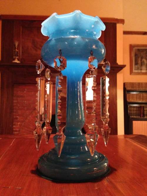 A blue Victorian Mantle Lustre