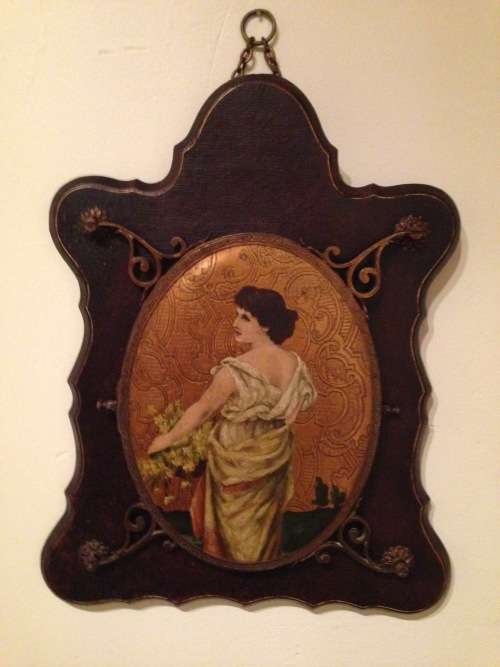 Victorian hand painted trifold beveled mirror