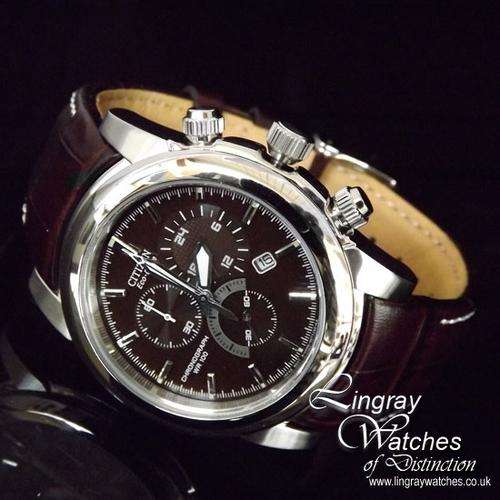 CITIZEN Eco-Drive Men's Brown Dial Leather Band Chronograph Watch. (Brand New)