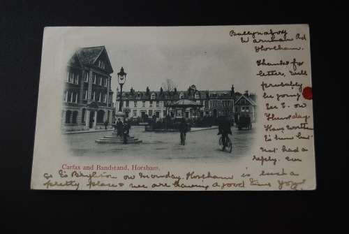 ANTIQUE UK POSTCARD OF CARFAX AND BANDSTAND HORSHAM 1903
