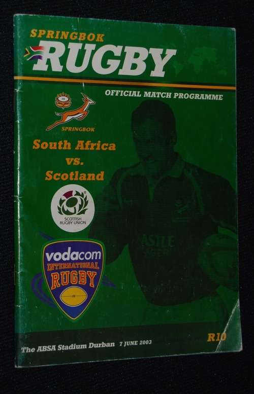 SOUTH AFRICA VS SCOTLAND OFFICIAL PROGRAMME 7 JUNE 2003