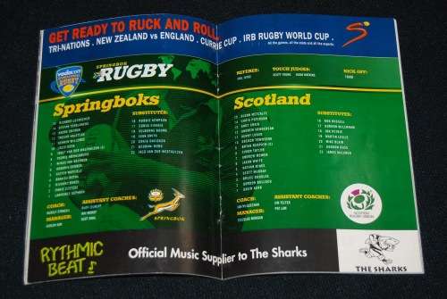 SOUTH AFRICA VS SCOTLAND OFFICIAL PROGRAMME 7 JUNE 2003