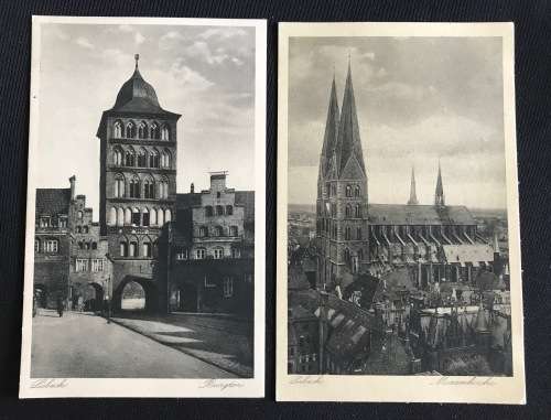 1927 PHOTO POSTCARDS OF LUBECK MARIENKIRCHE & BURGTOR UNUSED