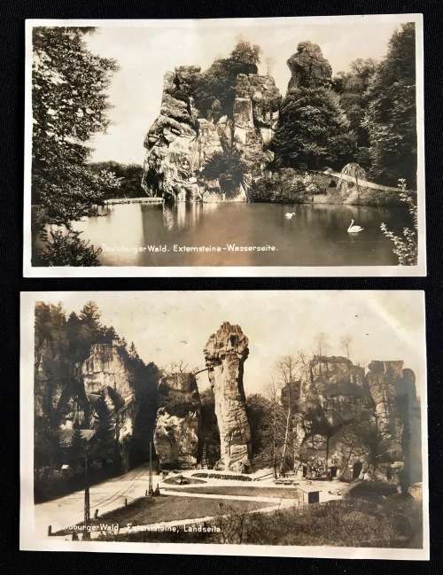 1927 PHOTO POSTCARD OF TEUTOBURGER WELD LANDSEITE & EXTERNSTEINE - WASSERSEITE UNUSED
