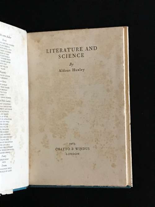 LITERATURE & SCIENCE BY ALDOUS HUXLEY 1963