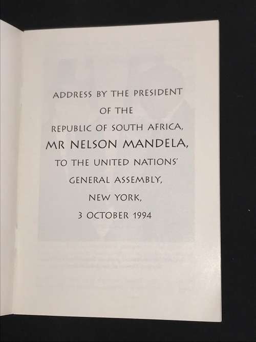 INVEST IN PEACE ADDRESS BY PRESIDENT OF SOUTH AFRICA MR NELSON MANDELA BOOKLET OCT 1994