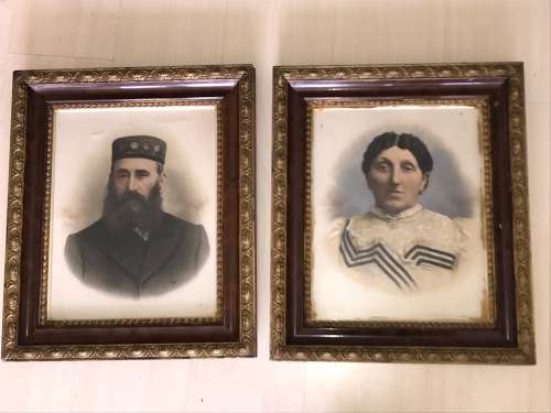 ANTIQUE JEWISH COUPLE COLOURED PHOTO PORTRAITS