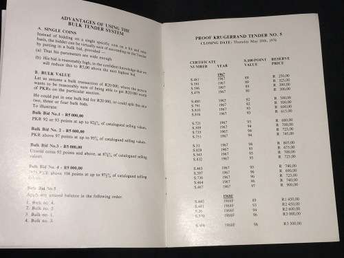 PROOF KRUGERRANDS SALE BY TENDER 20 MAY 1976