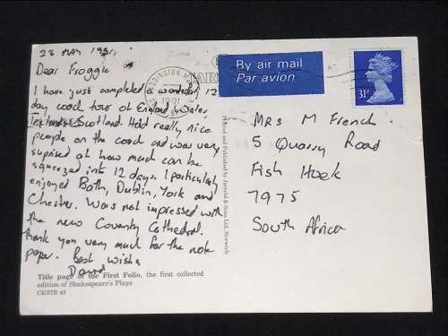POSTCARD OF SHAKESPEARE GREAT BRITAIN