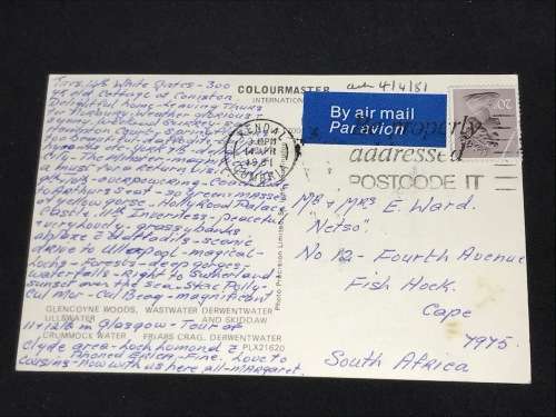 VINTAGE POSTCARD OF GLENCOYNE WOODS UK TO SA