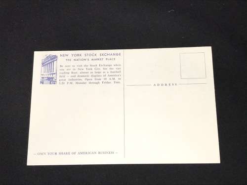 VINTAGE POSTCARD OF NEW YORK STOCK EXCHANGE USA UNUSED
