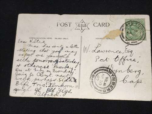 1920 POSTCARD MISS PHYLLIS DARE CAPE TOWN