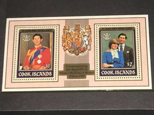 1982 COOK ISLANDS SOUVENIR SHEET COMMEMORATING THE ROYAL BIRTH PRINCE WILLIAM