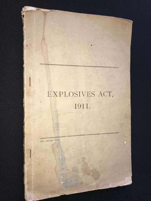 EXPLOSIVES ACT 1911 UNION OF SOUTH AFRICA AND 1932 MEMO RELATING TO CARRIAGE OF DANGEROUS GOODS
