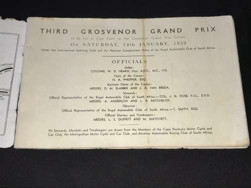 SCARCE GROSVENOR GRAND PRIX CAPE TOWN SOUVENIR PROGRAMMES 1937, 1938,1939