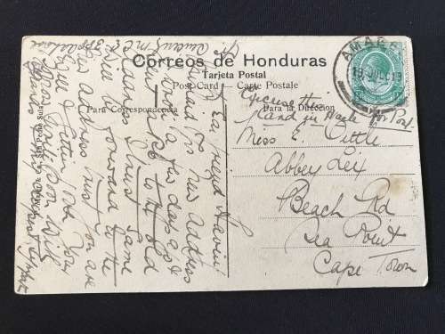 ANTIQUE PHOTO POSTCARD HONDURAS TO SEA POINT CAPE COLONY 1919