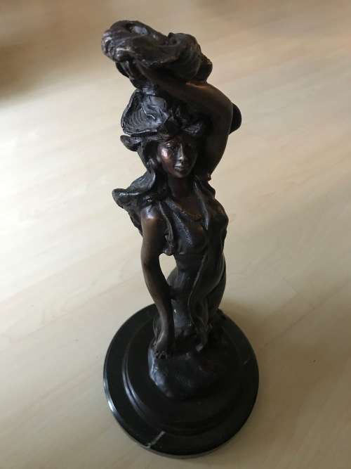 BRONZE LADY TAURUS STATUE ON MARBLE STAND