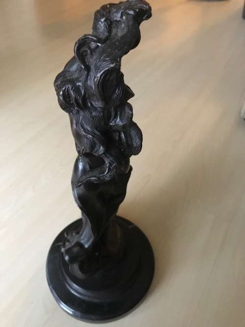 BRONZE LADY TAURUS STATUE ON MARBLE STAND