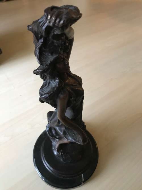 BRONZE LADY TAURUS STATUE ON MARBLE STAND