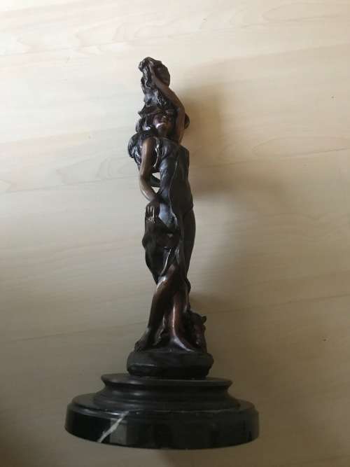 BRONZE LADY TAURUS STATUE ON MARBLE STAND