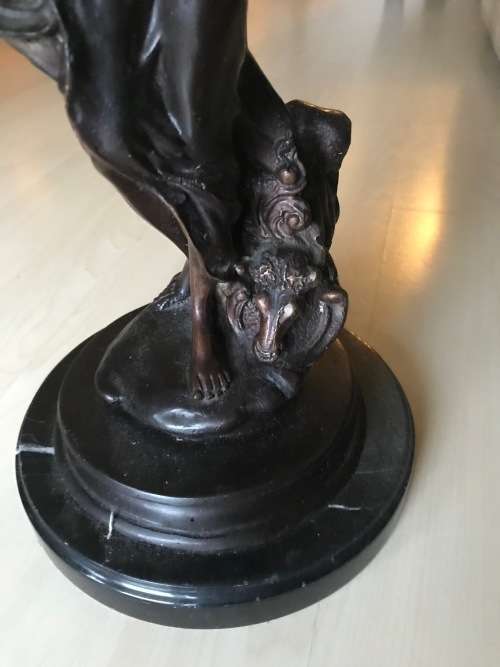 BRONZE LADY TAURUS STATUE ON MARBLE STAND