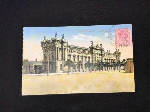 1921 BARCELONA SPAIN POSTCARD OF LA ADUANA TO SEA POINT SOUTH AFRICA