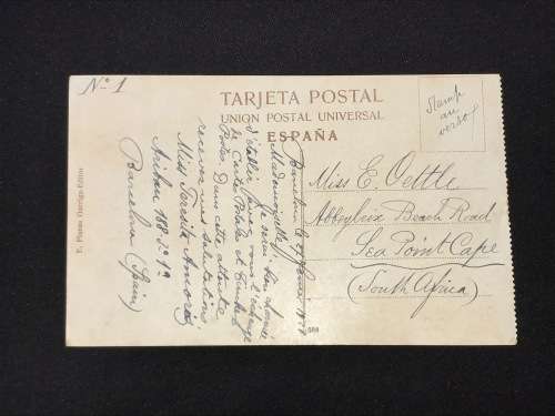 1921 BARCELONA SPAIN POSTCARD OF LA ADUANA TO SEA POINT SOUTH AFRICA