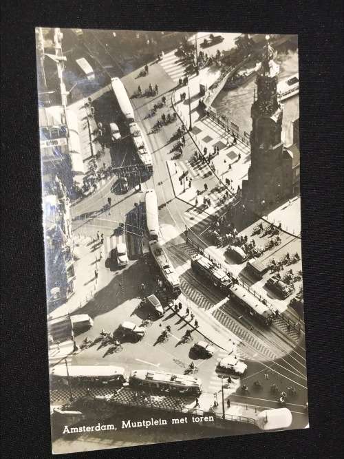 VINTAGE KLM PHOTO POSTCARD OF AMSTERDAM HOLLAND MUNTPLEIN MET TOREN
