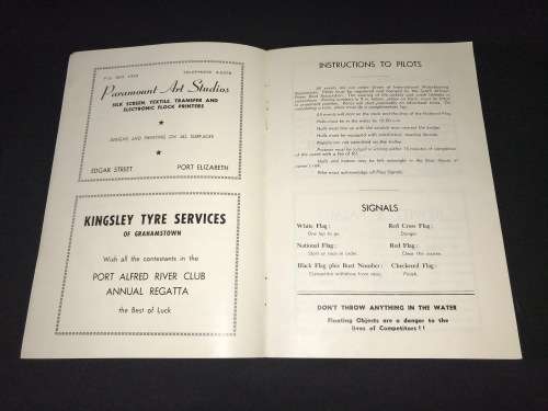 PORT ALFRED RIVER CLUB BLUE RIBBAND TROPHY RACES SOUVENIR PROGRAMME 27 DEC 1965
