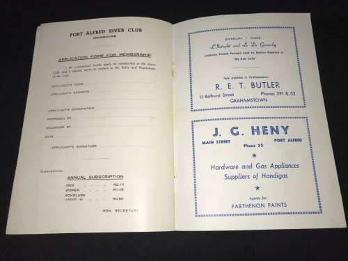 PORT ALFRED RIVER CLUB BLUE RIBBAND TROPHY RACES SOUVENIR PROGRAMME 27 DEC 1965