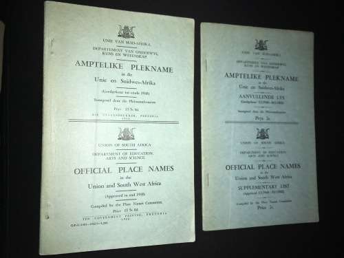 UNION OF SOUTH AFRICA OFFICIAL PLACE NAMES IN THE UNION AND SOUTH WEST AFRICA 1952