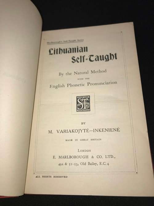 LITHUANIAN SELF-TAUGHT BY NATURAL METHOD WITH PHONETIC PRONUNCIATION 1936