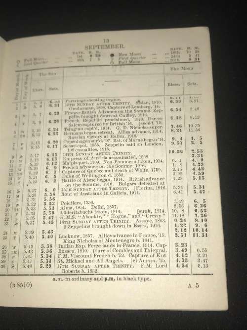FIELD ALMANAC 1917 OFFICIAL COPY PUBLISHED BY HIS MAJESTY`S STATIONERY OFFICE LONDON