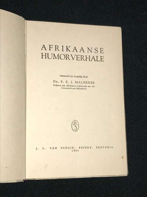 AFRIKAANSE HUMOR VERHALE DEUR DR. F.E.J. MALHERBE 1951
