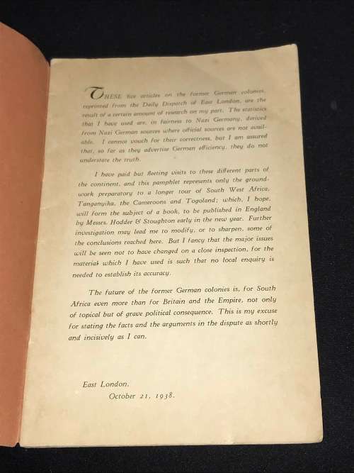 GERMANY IN AFRICA - A SERIES OF ARTICLES DEALING WITH THE ? OF THE FORMER GERMAN AFRICAN COLONIES