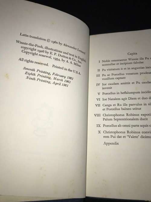 A LATIN VERSION OF A.A. MILNE`S WINNIE THE POOH TRANSLATED BY ALEXANDER LENARD
