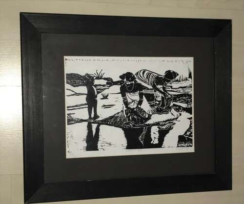 WASHING DAY VELILE SOHA LINOCUT 1985 NUMBERED AND SIGNED