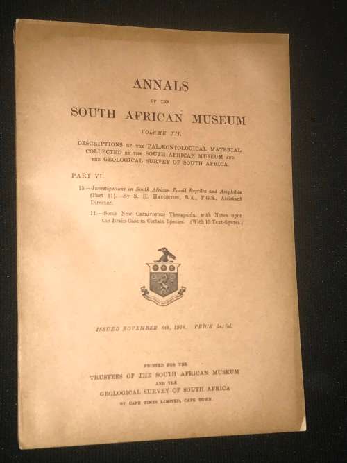 ANNALS OF THE SA MUSEUM VOLUME XII PART VI 1918