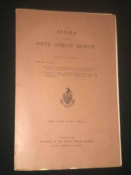 ANNALS OF THE SA MUSEUM VOLUME V PART IV 1907